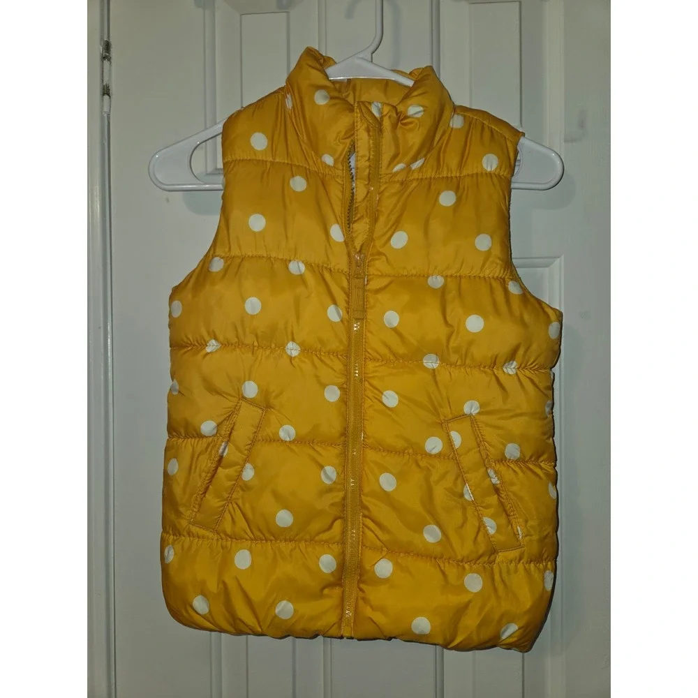 Old Navy Girls Mustard Yellow Polka Dot Puffer Vest Fleece Lined Size M 8